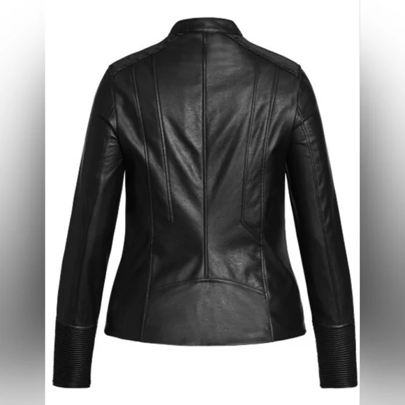 City Chic NWT Black Ribbed Moto Jacket Size 24 - Picture 2 of 5